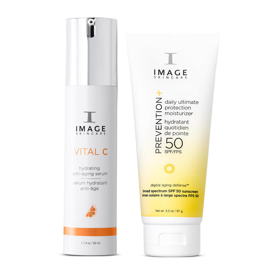 Anti-Aging Skin Care Bundle, with VITAL C Hydrating Anti-Aging Face Serum and PREVENTION+ Daily Ultimate Protection Moisturizer SPF 50 Face Sunscreen Lotion, by IMAGE Skincare