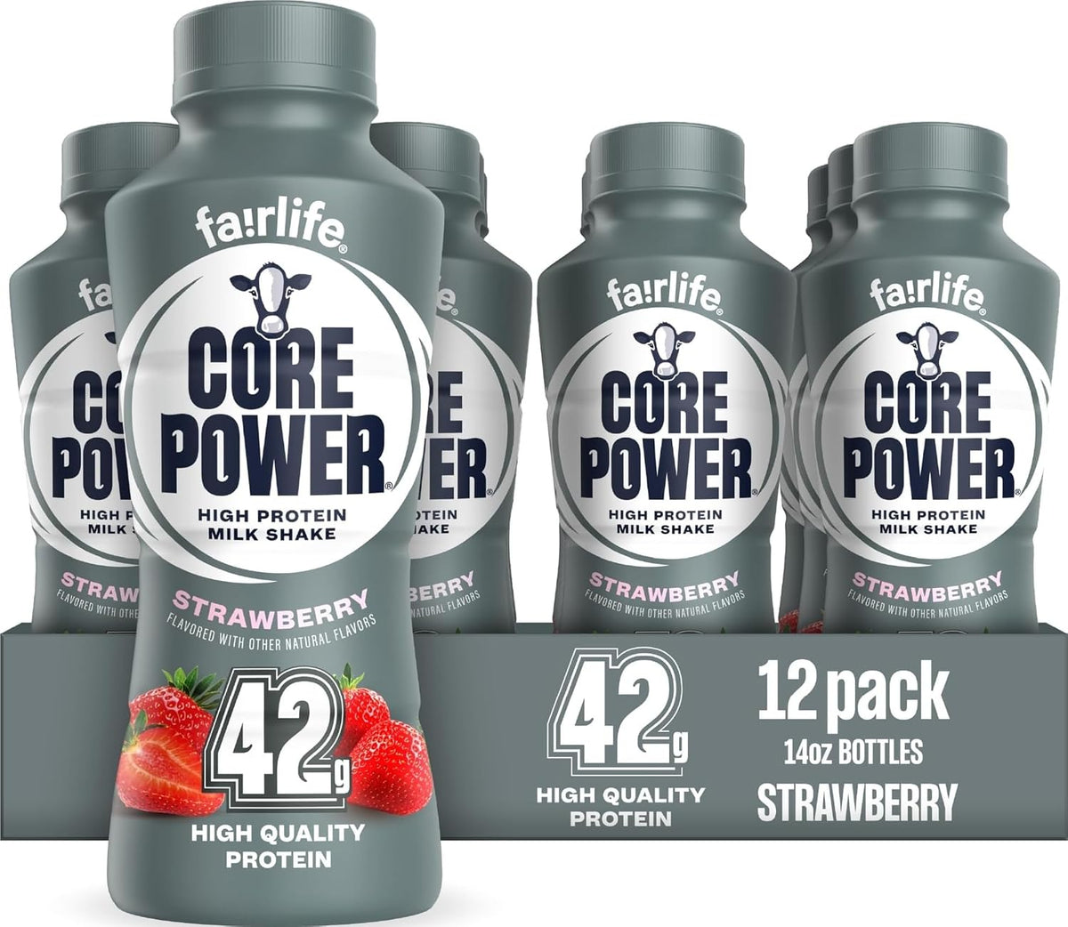 Core Power Elite High Protein Shake, Strawberry, 42g Bottle, 14oz, 12 Pack