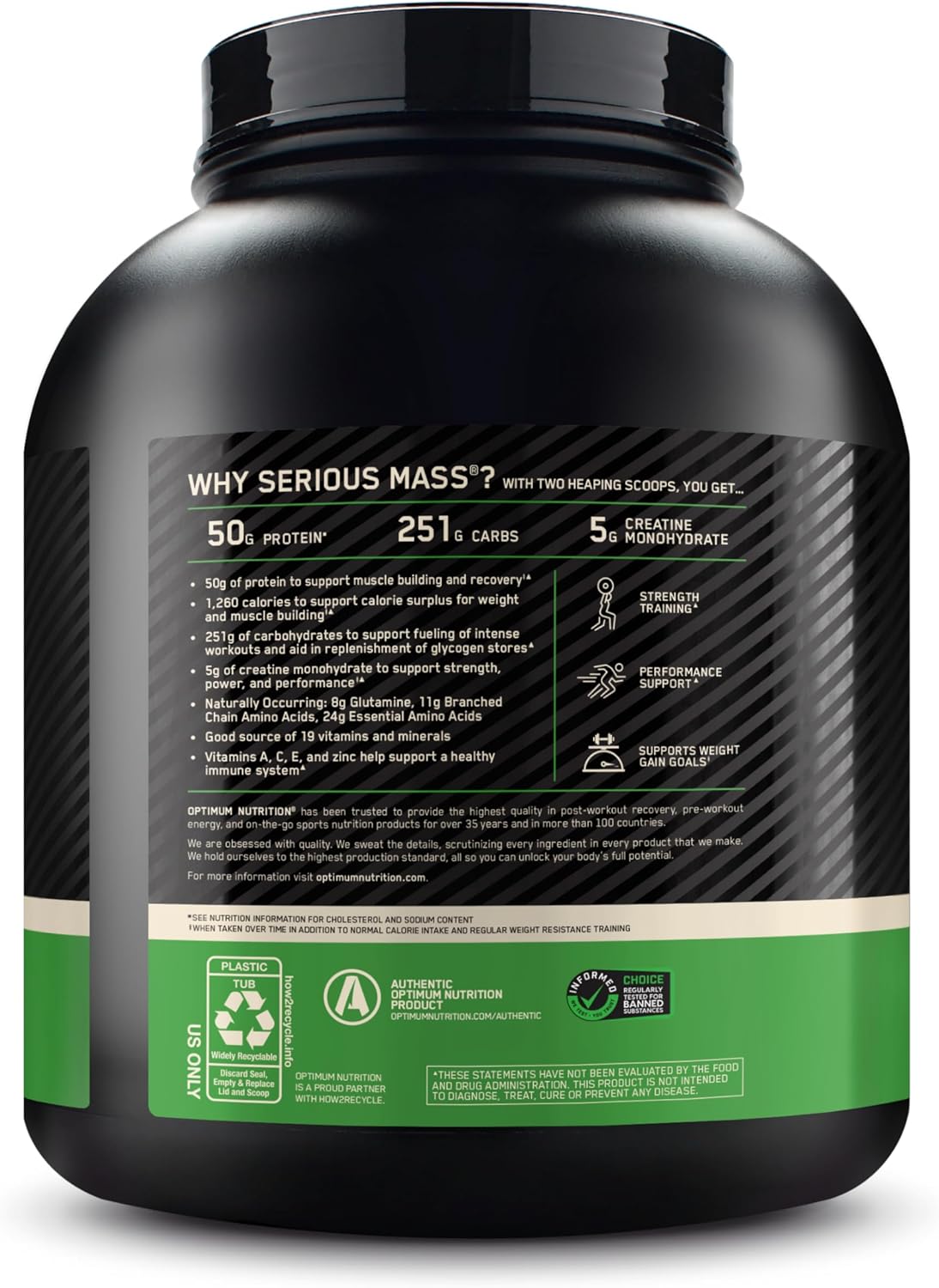 Optimum Nutrition Serious Mass Weight Gainer Protein Powder, Chocolate, 6LB