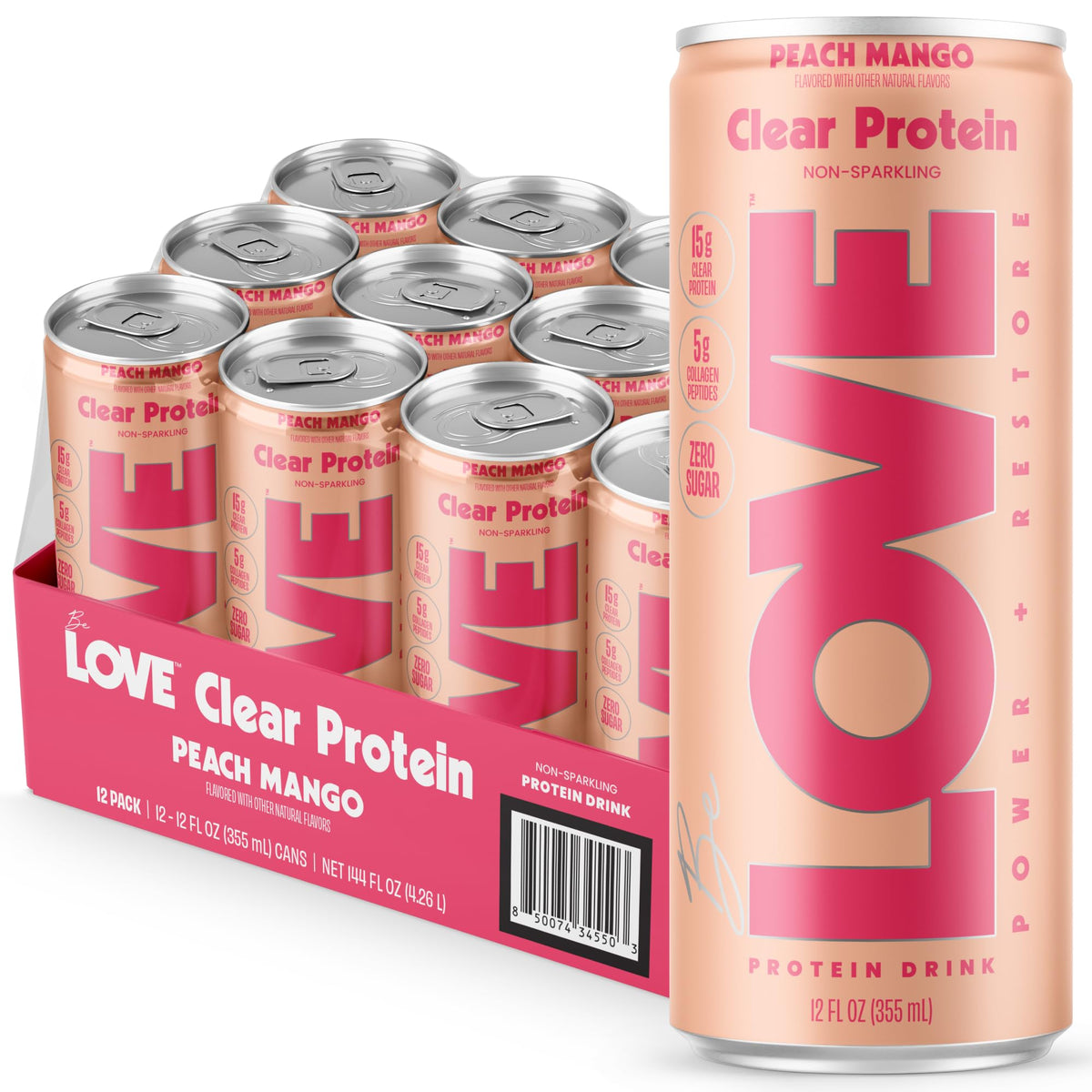 Be LOVE™ Clear Protein Drink – 15g Whey Isolate and Collagen for Clean, Refreshing Nutrition – Zero Sugar, 100% DV Vitamin B6, C, Biotin, Zinc – Ready to Drink 12 fl oz (Pack of 12) (Lemon Drop)
