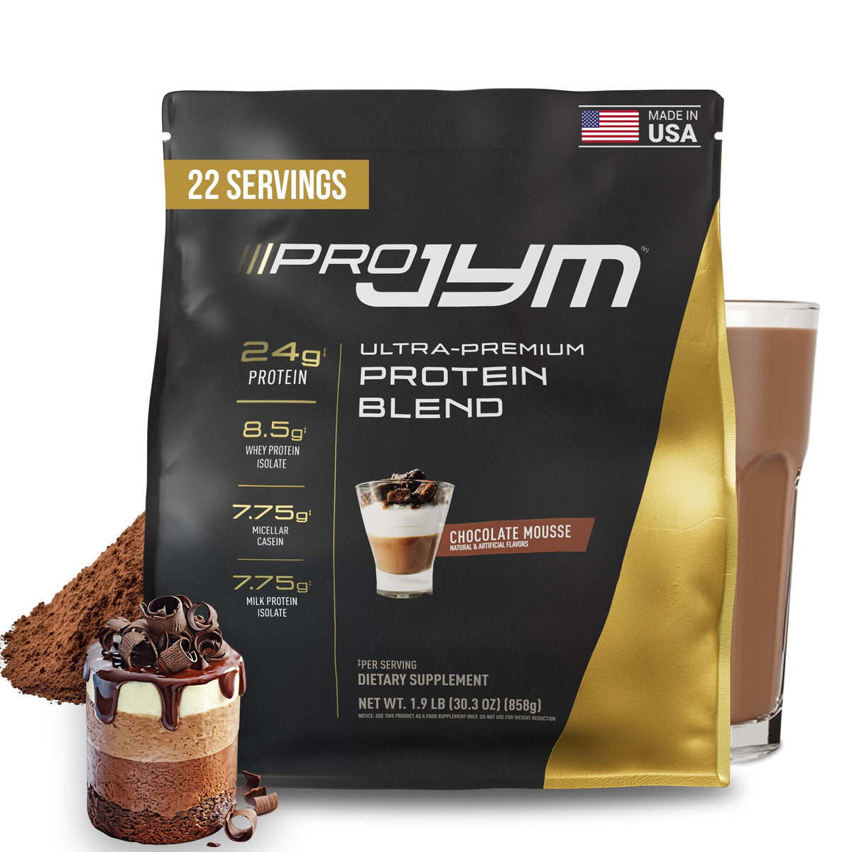 JYM Tahitian Vanilla Bean Whey & Casein Protein Powder, 1.7 lb, 22 Servings