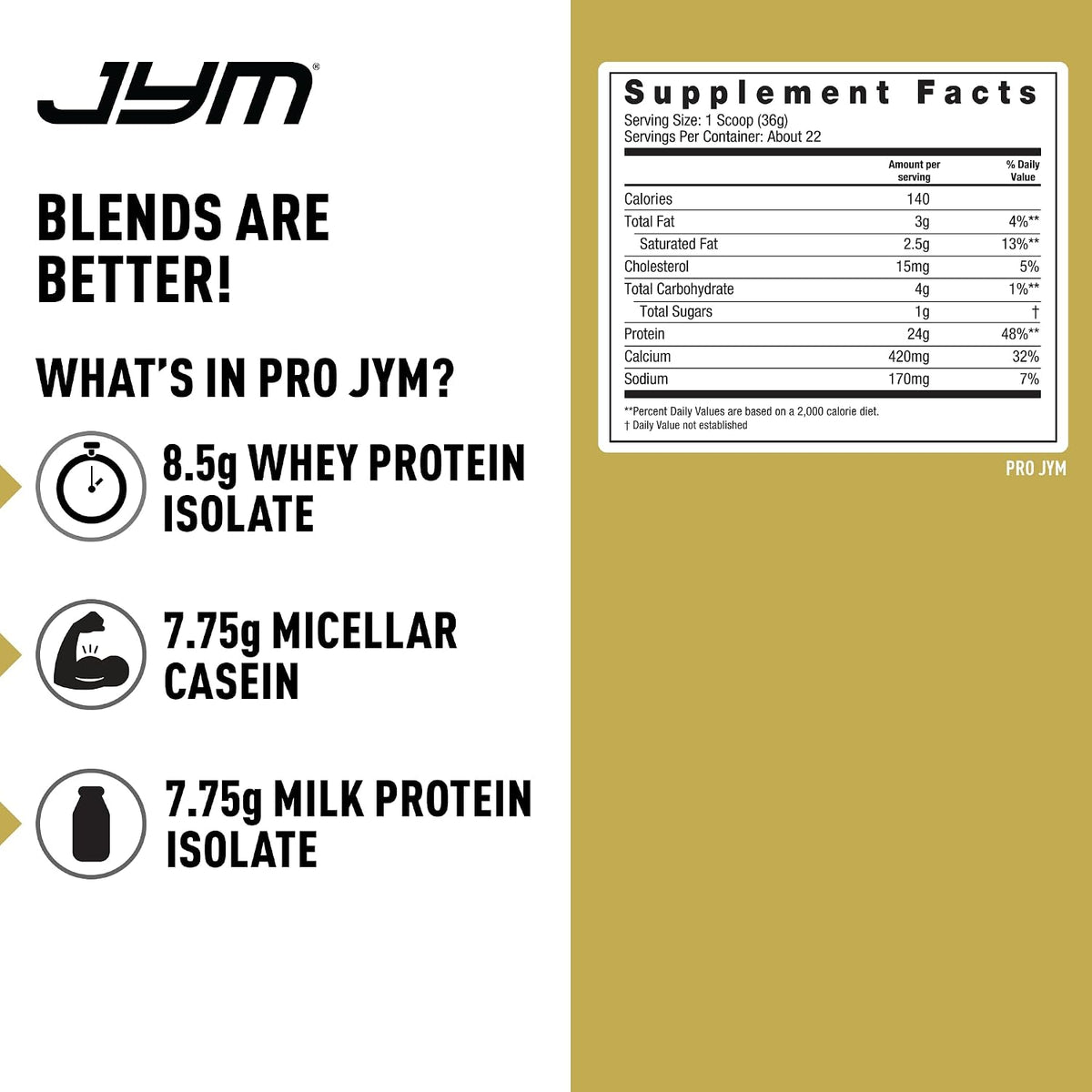 JYM Tahitian Vanilla Bean Whey & Casein Protein Powder, 1.7 lb, 22 Servings