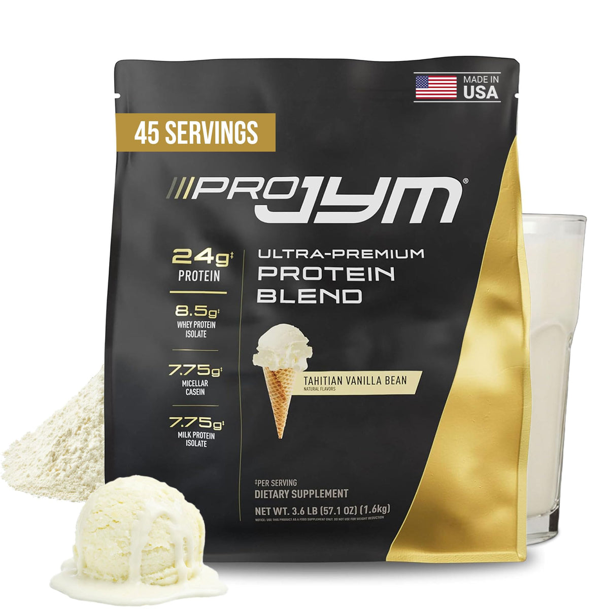 JYM Tahitian Vanilla Bean Whey & Casein Protein Powder, 1.7 lb, 22 Servings