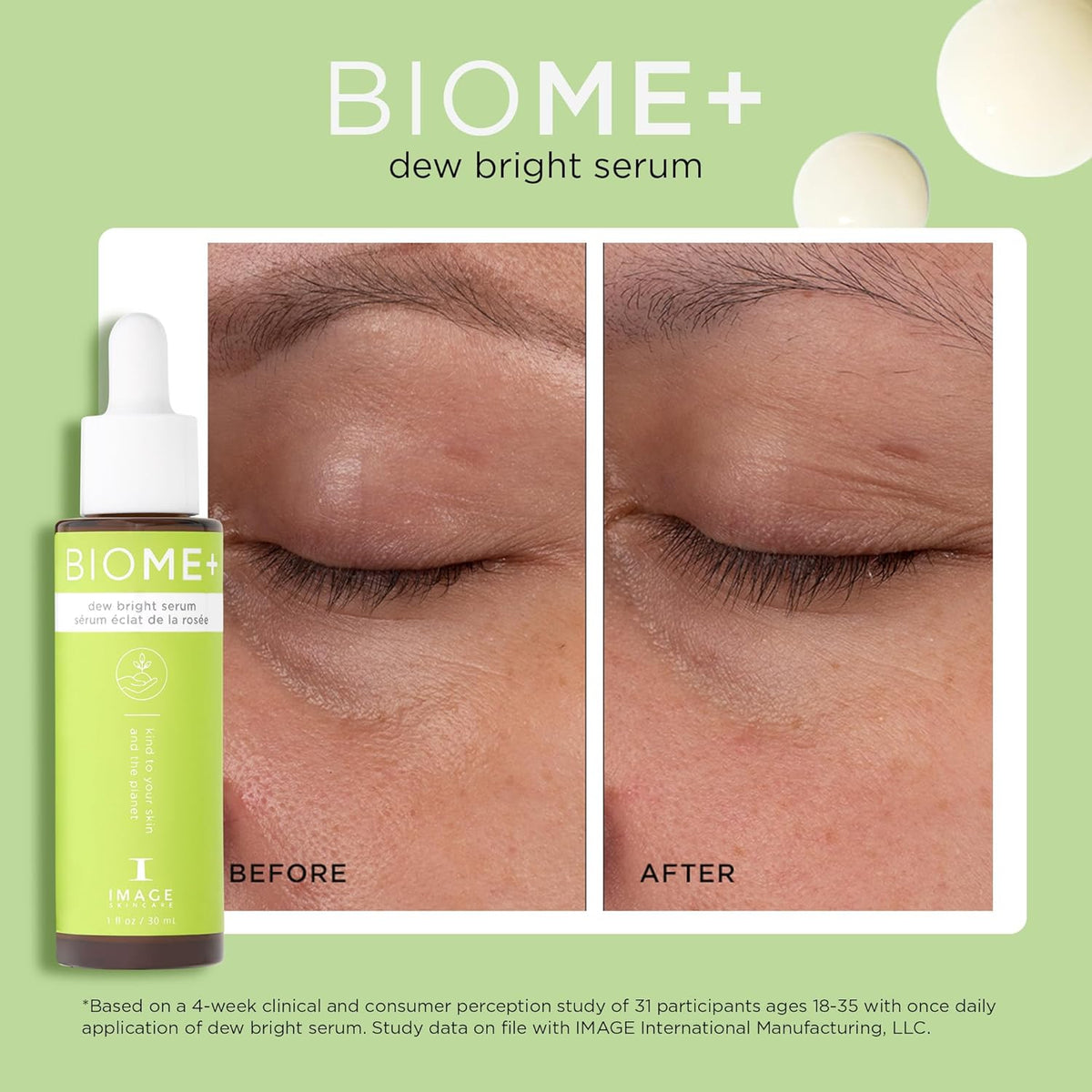 IMAGE Skincare, BIOME+ Dew Bright Serum, Microbiome Friendly Facial Serum, Boosts Luminosity and Enhances Elasticity