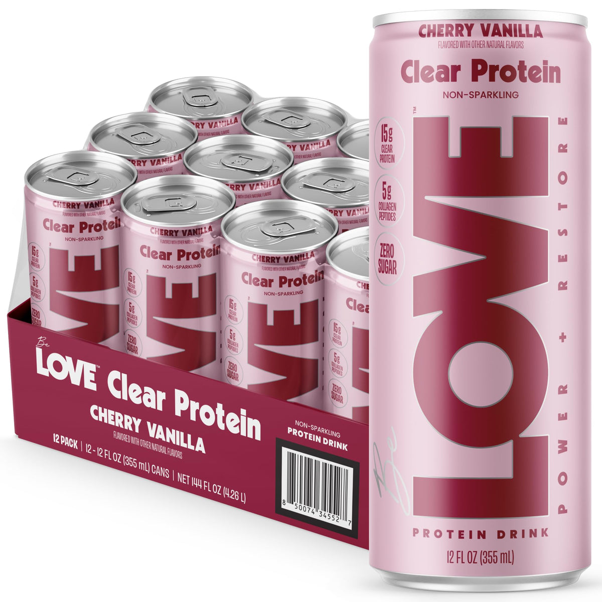 Be LOVE™ Clear Protein Drink – 15g Whey Isolate and Collagen for Clean, Refreshing Nutrition – Zero Sugar, 100% DV Vitamin B6, C, Biotin, Zinc – Ready to Drink 12 fl oz (Pack of 12) (Lemon Drop)