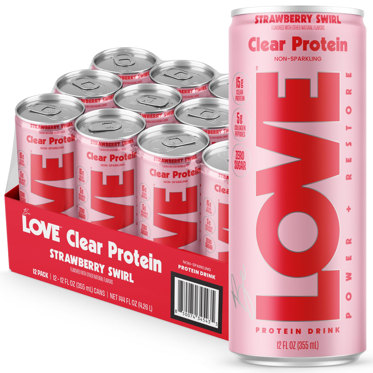 Be LOVE™ Clear Protein Drink – 15g Whey Isolate and Collagen for Clean, Refreshing Nutrition – Zero Sugar, 100% DV Vitamin B6, C, Biotin, Zinc – Ready to Drink 12 fl oz (Pack of 12) (Lemon Drop)