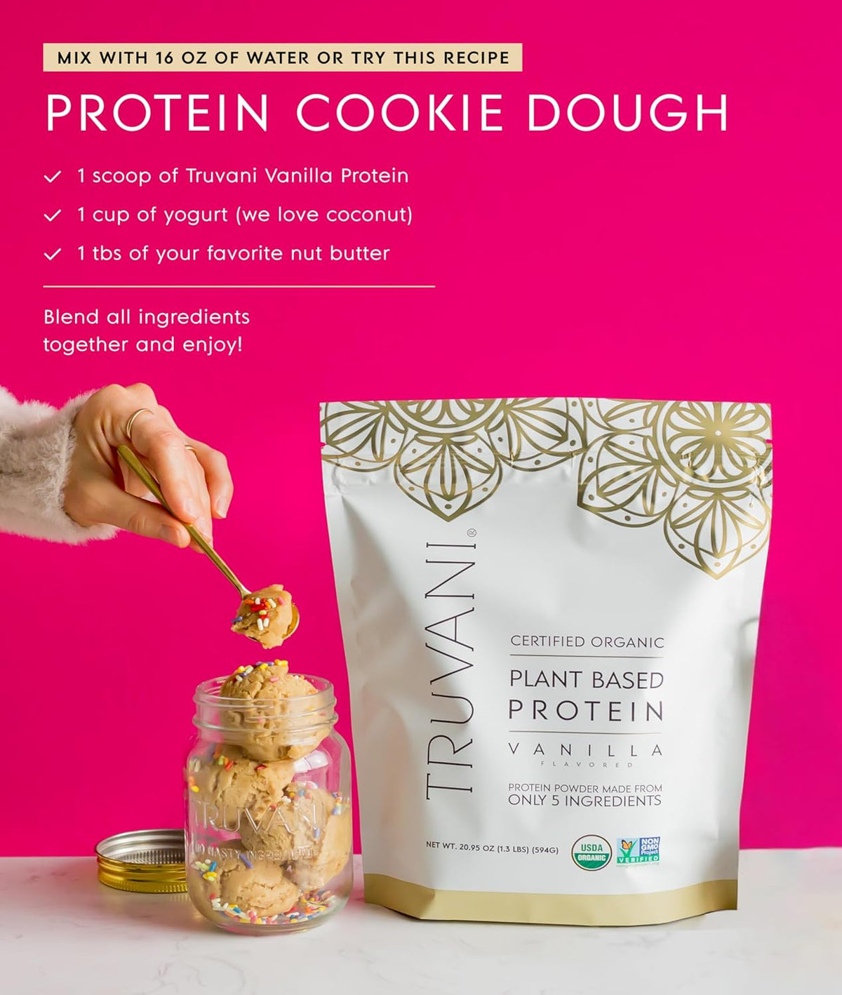 Truvani Organic Plant Based Protein Powder | Vanilla | 18 Servings