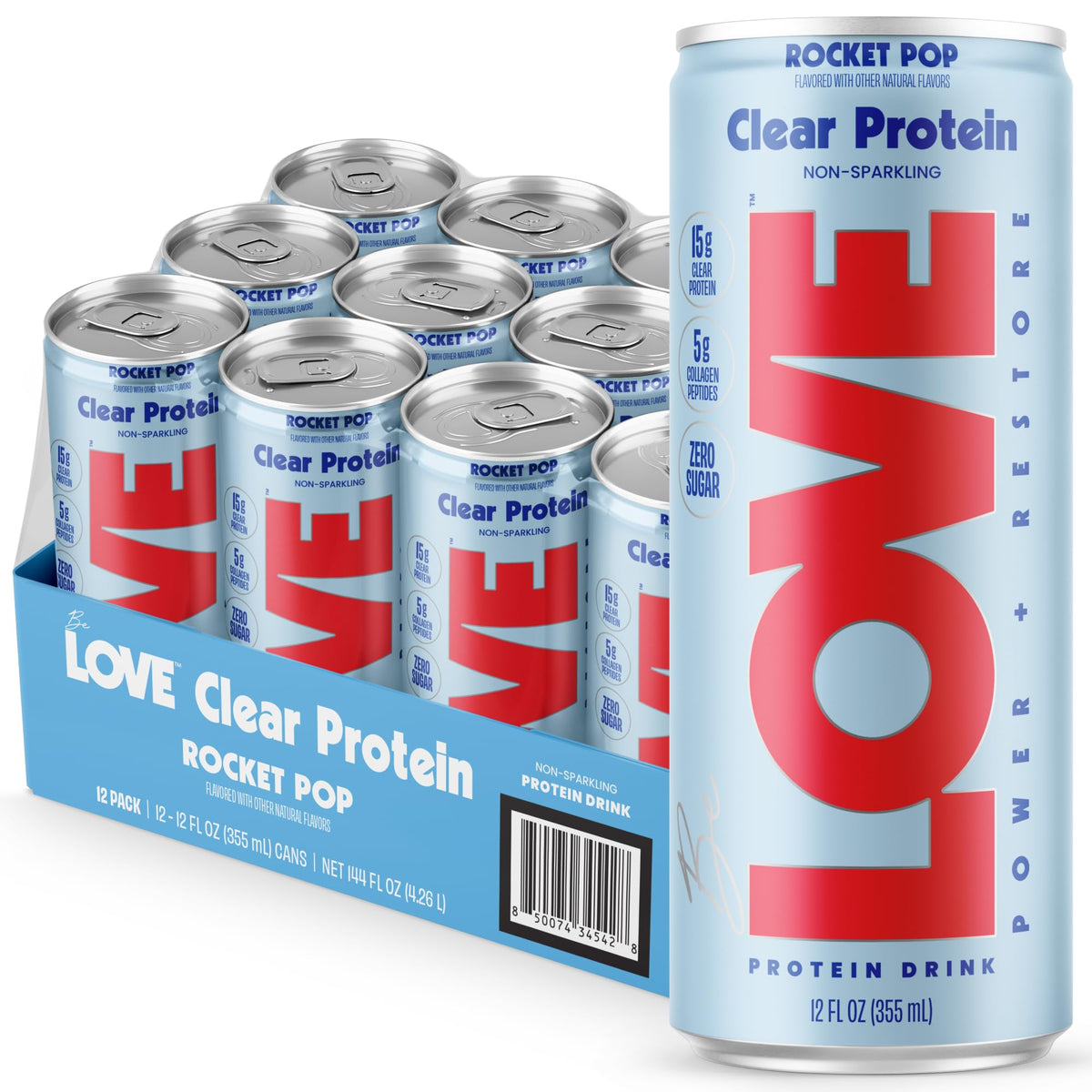 Be LOVE™ Clear Protein Drink – 15g Whey Isolate and Collagen for Clean, Refreshing Nutrition – Zero Sugar, 100% DV Vitamin B6, C, Biotin, Zinc – Ready to Drink 12 fl oz (Pack of 12) (Lemon Drop)