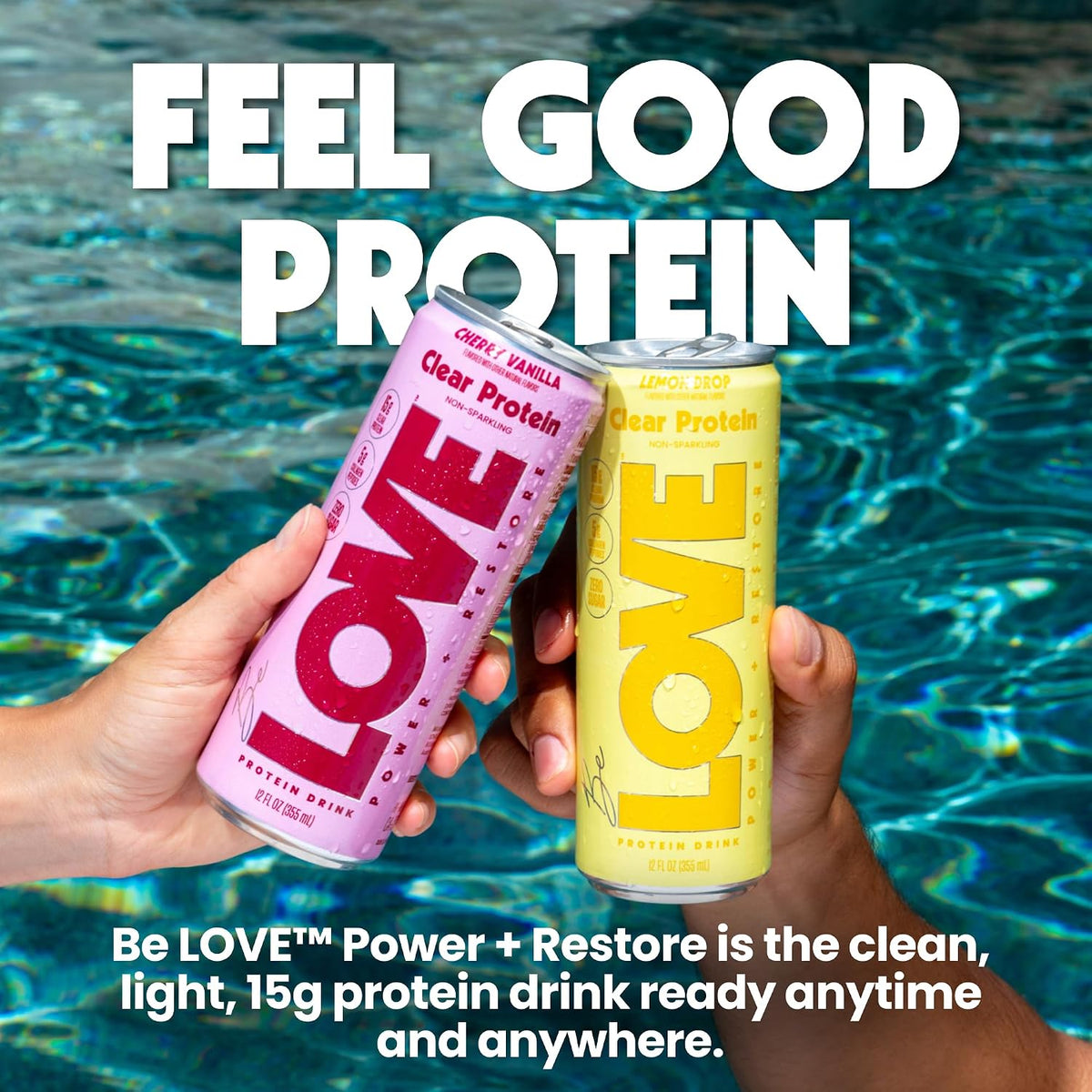 Be LOVE™ Clear Protein Drink – 15g Whey Isolate and Collagen for Clean, Refreshing Nutrition – Zero Sugar, 100% DV Vitamin B6, C, Biotin, Zinc – Ready to Drink 12 fl oz (Pack of 12) (Lemon Drop)