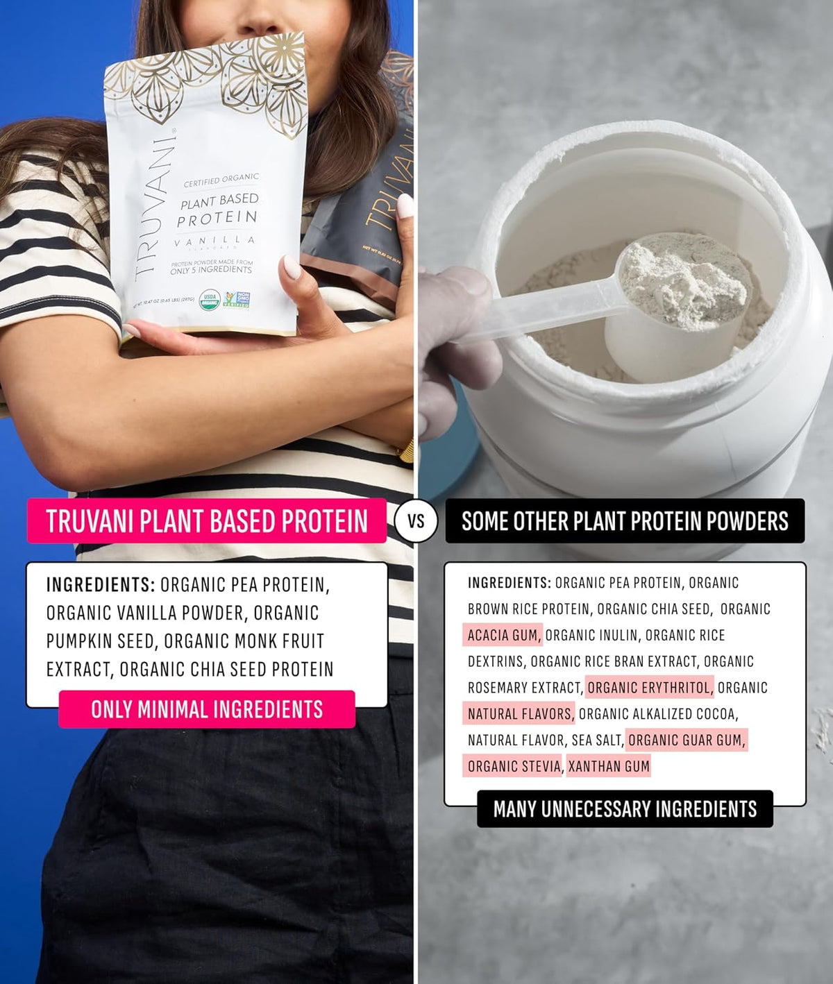 Truvani Organic Plant Based Protein Powder | Vanilla | 18 Servings