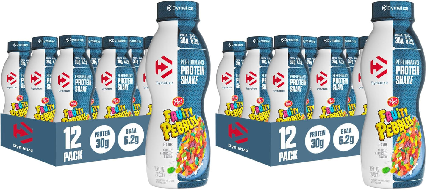 Dymatize Performance Protein Shake, Fruity Pebbles, 30g Protein, 6.2g BCAA for Muscle Recovery, No Added Sugar, Low Fat, 24 Vitamins and Minerals, Gluten-Free, Ready to Drink, On-the-Go Snack, 11.5fl oz, 12 pack